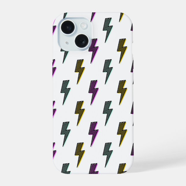 Coque iPhone 15 Motif éclair néon vintage (Verso)