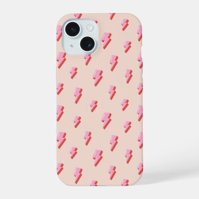 Coque iPhone 15 Motif éclair rose (Verso)