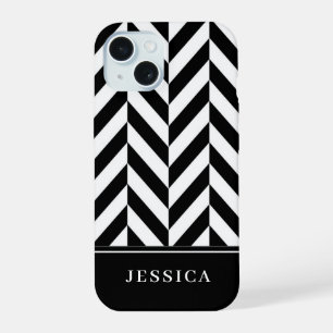Coque iPhone 15 Motif élégant à rayures noires et blanches