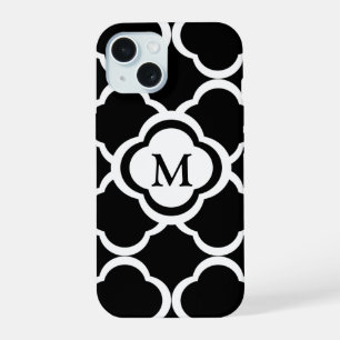Coque iPhone 15 Motif élégant de monogramme noir et blanc