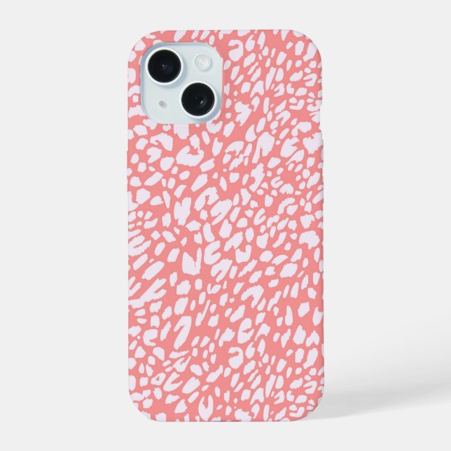 Coque iPhone 15 Motif Empreinte de léopard corail (Verso)