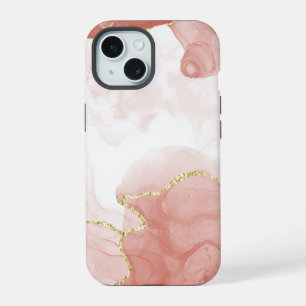 Coque iPhone 15 Motif en marbre doré rouge