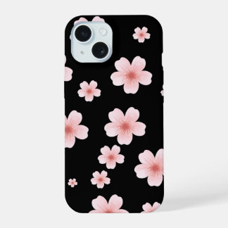 Coque iPhone 15 Motif esthétique de fleurs de cerisier rose foncé