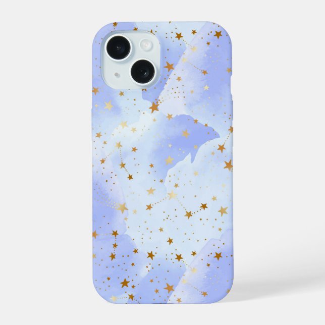 Coque iPhone 15 Motif étoile dorée lavande (Verso)