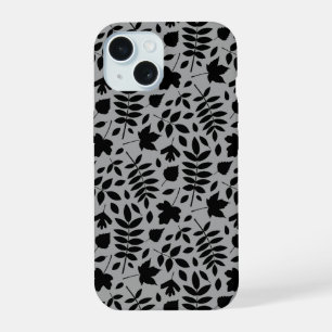 Coque iPhone 15 Motif Feuille tombé noir sur gris
