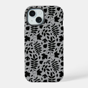 Coque iPhone 15 Motif Feuille tombé noir sur gris