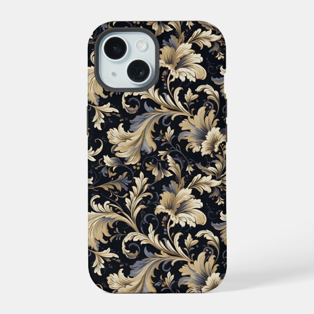 Coque iPhone 15 Motif Feuilles Dorées (Verso)