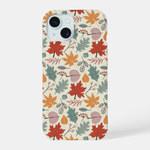 Coque iPhone 15 Motif Feuilles et Glands d'Automne Vintage