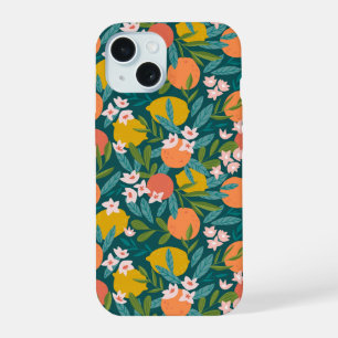 Coque iPhone 15 Motif Fleur de Citron et Orange Vintage