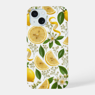 Coque iPhone 15 Motif floral botanique et citron pressé réaliste