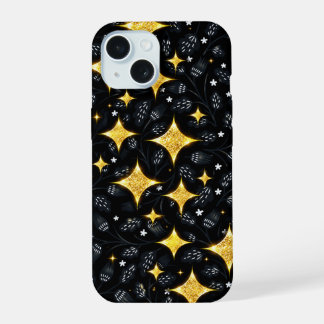 Coque iPhone 15 Motif floral de l'étoile dorée.