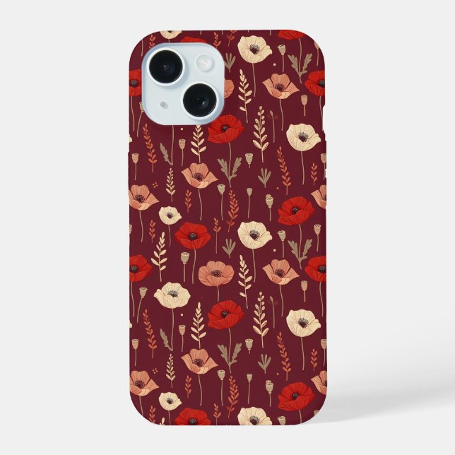 Coque iPhone 15 Motif floral du pavot (Verso)