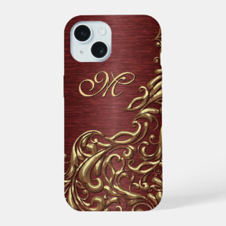 Coque iPhone 15 Motif floral Faux brillant or personnalisé