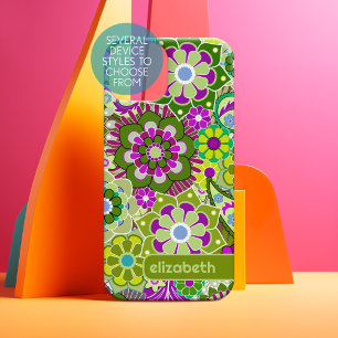 Coque iPhone 15 Motif Floral Retro tendance bloc de nom personnali