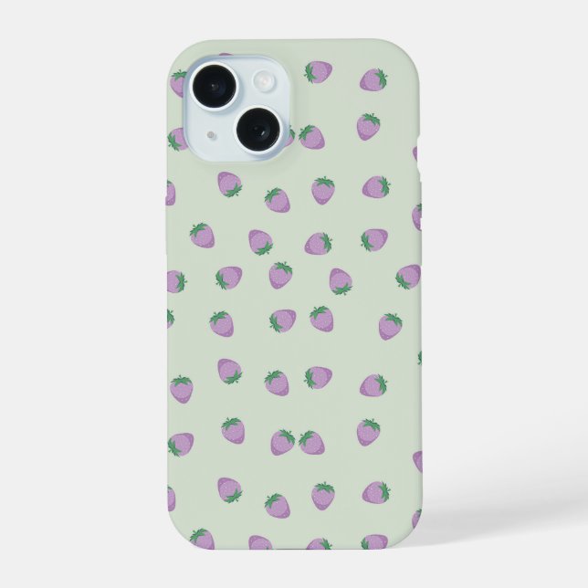 Coque iPhone 15 Motif Fraises Violettes (Verso)
