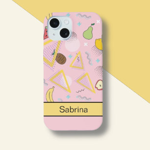 Coque iPhone 15 Motif Fruit Memphis Rose