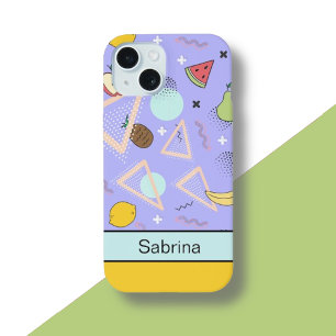 Coque iPhone 15 Motif Fruit Memphis Violet