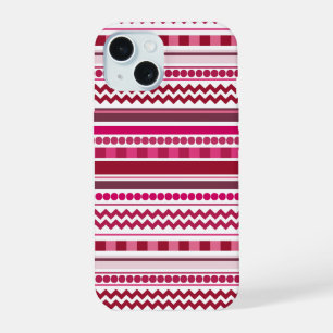 Coque iPhone 15 Motif Géométrique à Rayure Zigzag Rouge Carmine &