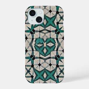 Coque iPhone 15 Motif géométrique abstrait axe émeraude 1284