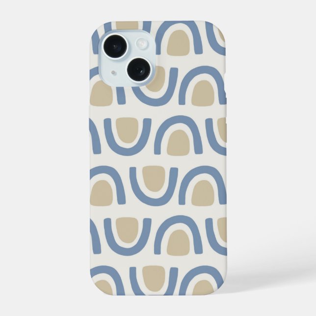Coque iPhone 15 Motif Géométrique d'Arche Côtière Bleu Douce (Verso)