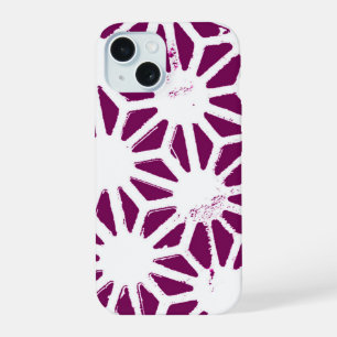 Coque iPhone 15 Motif géométrique mûre et blanc
