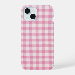 Coque iPhone 15 Motif Gingham Rose Bébé