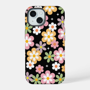 Coque iPhone 15 Motif Groovy Daisy Noir