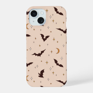 Coque iPhone 15 Motif Halloween Bohème Chauves-Souris et Étoiles