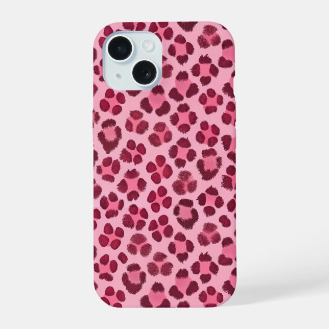 Coque iPhone 15 Motif imprimé léopard rose (Verso)