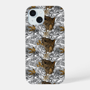 Coque iPhone 15 Motif Leopard & Peonies