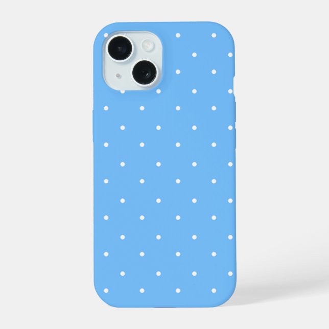 Coque iPhone 15 Motif maya bleu et blanc à pois  (Verso)