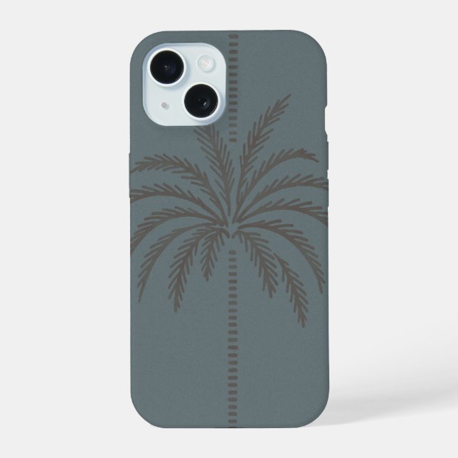 Coque iPhone 15 Motif minimal de palmier bleu gris tropical  (Verso)