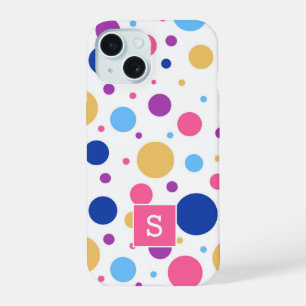 Coque iPhone 15 Motif Monogramme à Points Colorés Vifs