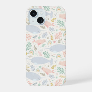 Coque iPhone 15 Motif narval et phoque à l'aquarelle