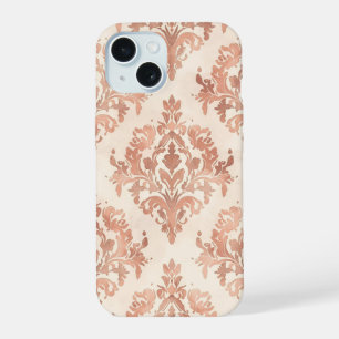 Coque iPhone 15 Motif ornemental aquarelle damassé pêche chaud