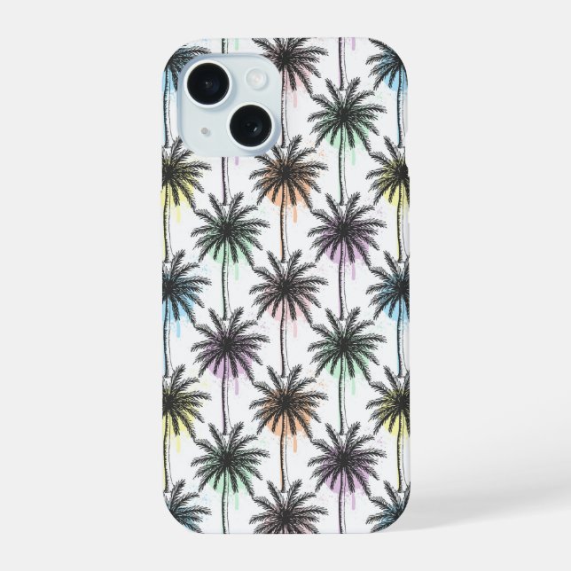 Coque iPhone 15 Motif Paint Drop Palm Tree (Verso)