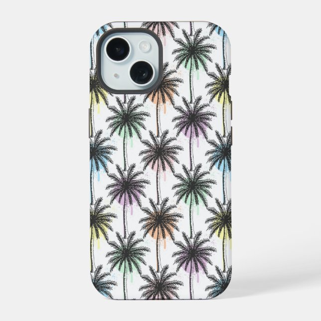 Coque iPhone 15 Motif Paint Drop Palm Tree (Verso)