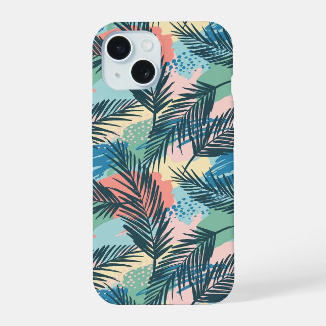 Coque iPhone 15 Motif Pastel Tropical Leaf (Verso)