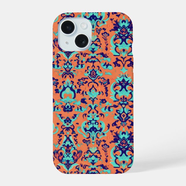 Coque iPhone 15 Motif Persan Orange (Verso)