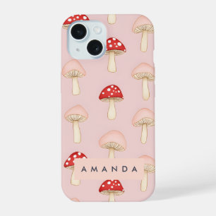 Coque iPhone 15 Motif personnalisé de champignons rouges roses fan