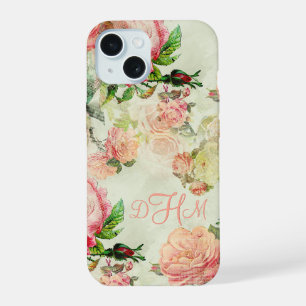 Coque iPhone 15 Motif personnalisé de roses florales roses vintage