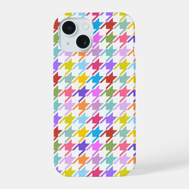Coque iPhone 15 Motif Pied-de-Poule Multicolore+Blanc (Verso)