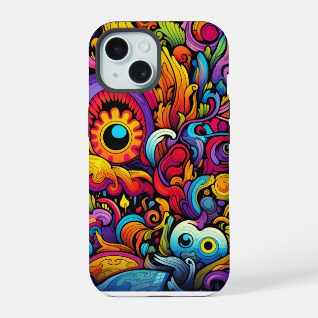 Coque iPhone 15 Motif psychédélique coloré (Verso)