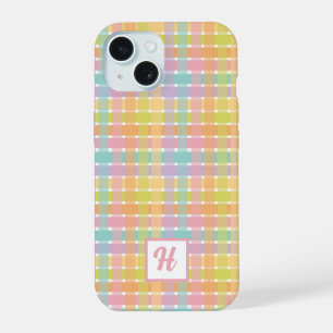 Coque iPhone 15 Motif rayé coloré avec monogramme personnalisé fém