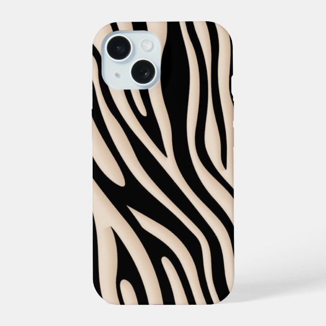 Coque iPhone 15 Motif rayé zèbre beige et noir esthétique  (Verso)