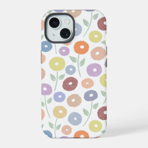 Coque iPhone 15 Motif répété de fleurs floues Pastels sur fond bla