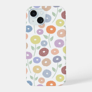 Coque iPhone 15 Motif Répété Fleur Floue Pastels sur Blanc