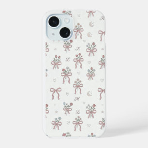 Coque iPhone 15 Motif Répétitif de Nœud Coquette Esthétique & Init