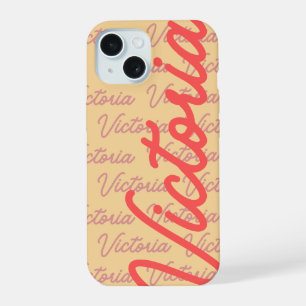 Coque iPhone 15 Motif répétitif du nom Victoria