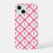 Motif rose et rouge girly avec initiales